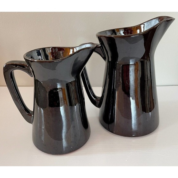 Pitcher Breakfast Table Pancake Batter High Gloss 1950’s Brown PAIR - Picture 2 of 5